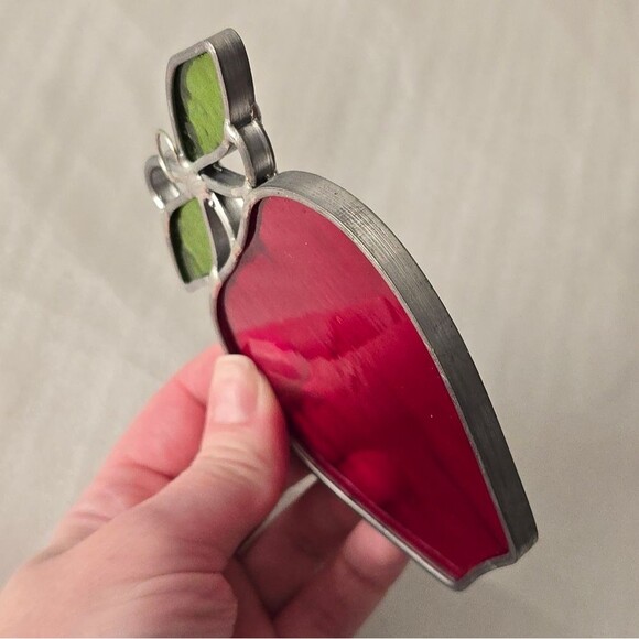 Vintage Stained Glass Red Apple Suncatcher Wall Hanging Ornament - Picture 8 of 8